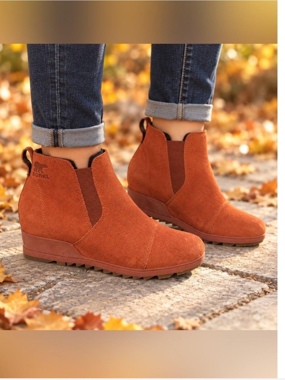 Sorel Women's Rust Suede Wedge Chelsea Ankle Boots